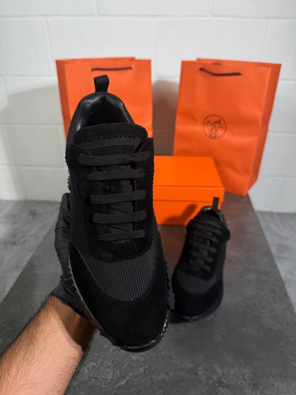 Hermes Full Black Bouncing Sports Sneakers Men's Best Sale UK Reps AAA Quality