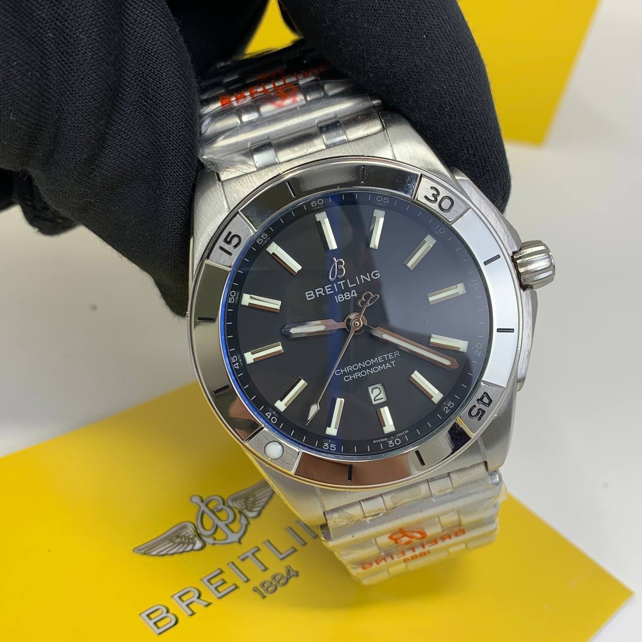 Breitling Chronomat GMT 40mm Navy Blue Dial Silver Bracelet Mens Watch Best Sale UK Reps AAA Quality