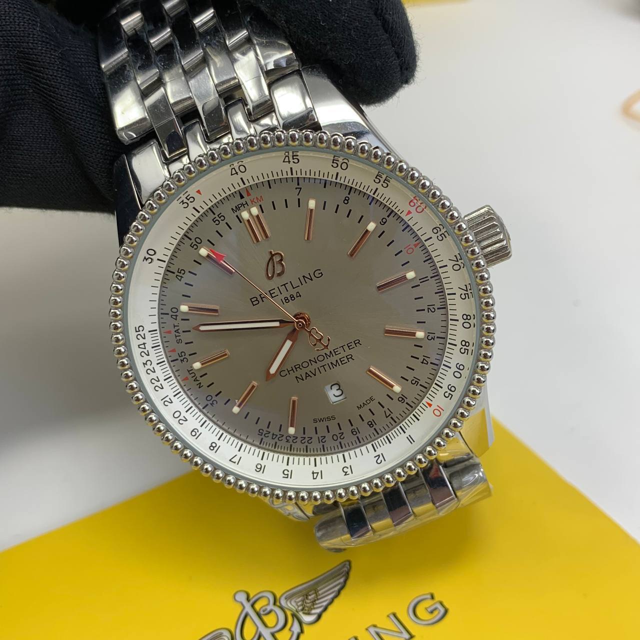 Breitling Navitimer Automatic Grey Dial Silver Bracelet Mens Watch Best Sale UK Reps AAA Quality