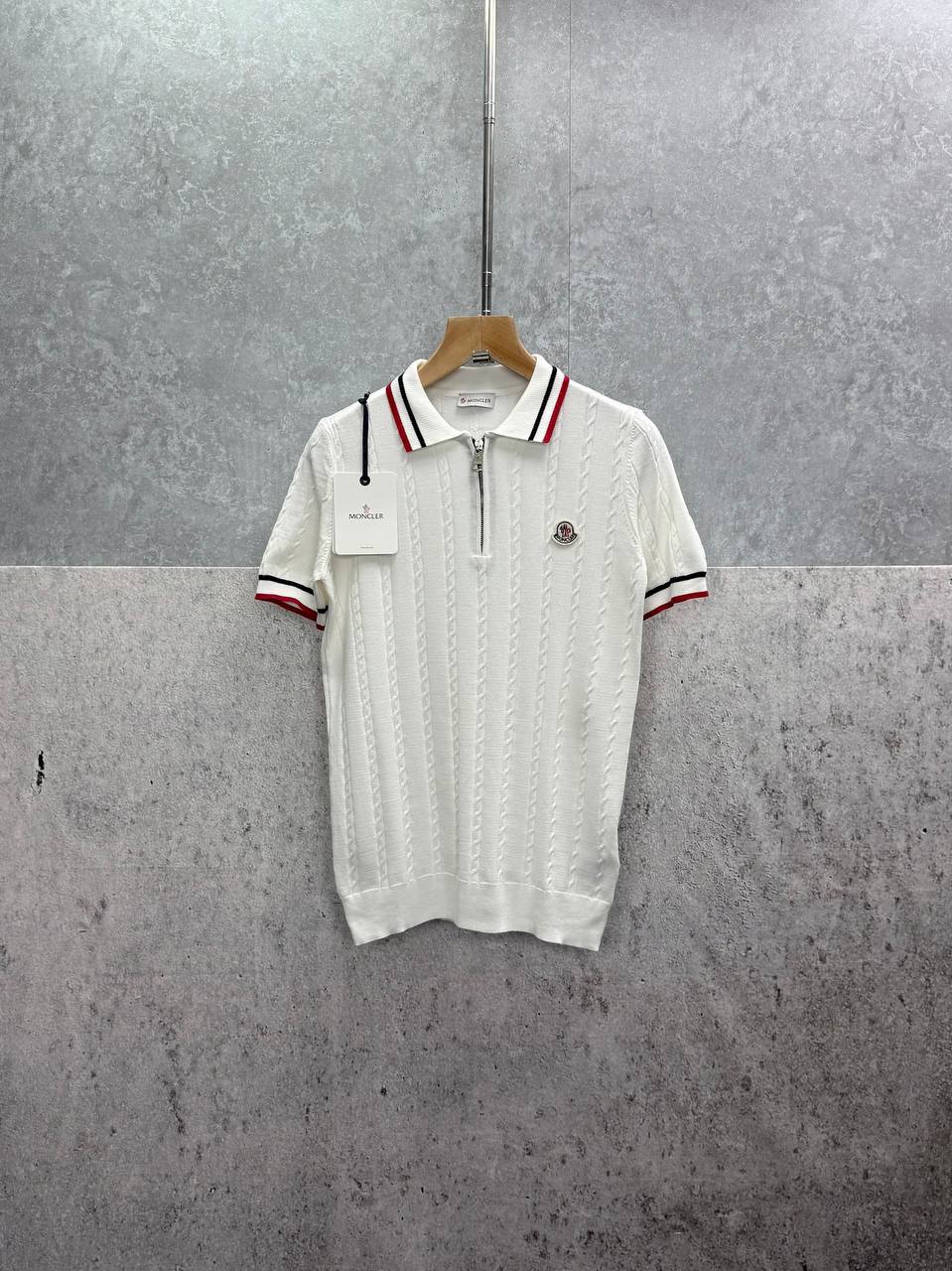 Moncler Cotton Waffle Rib Cuff Patch Half Zip Knitted Polo Shirts Mens in 2 Colors UK Reps AAA Quality