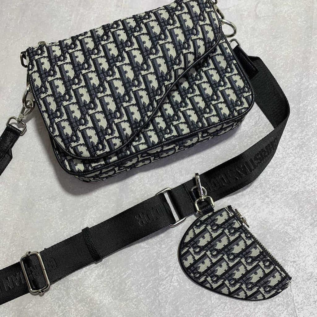 Christian Dior Saddle Triple Pouch Oblique Jacquard Mens Bag in Beige Color Best Sale UK Reps AAA Quality