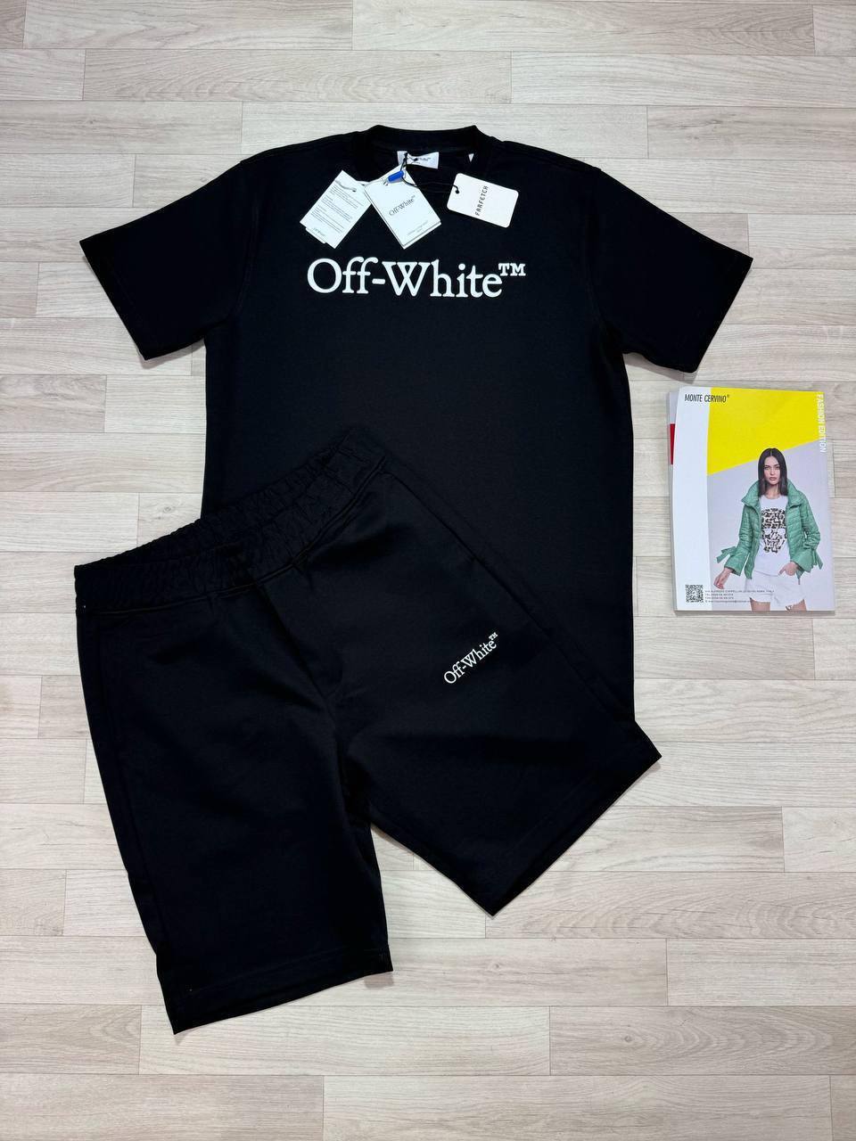 Off-White Big Bookish Logo T-Shirt & Shorts Black UK Reps AAA Quality