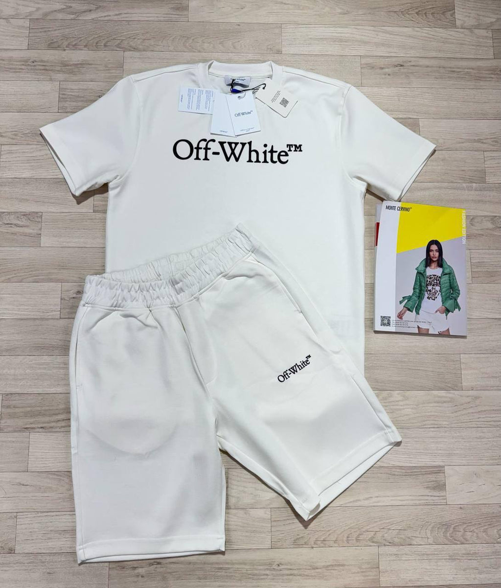 Off-White Big Bookish Logo T-Shirt & Shorts White UK Reps AAA Quality
