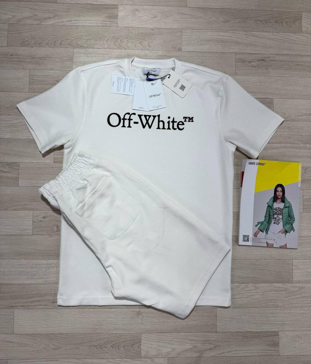 Off-White Big Bookish Logo T-Shirt & Shorts White UK Reps AAA Quality
