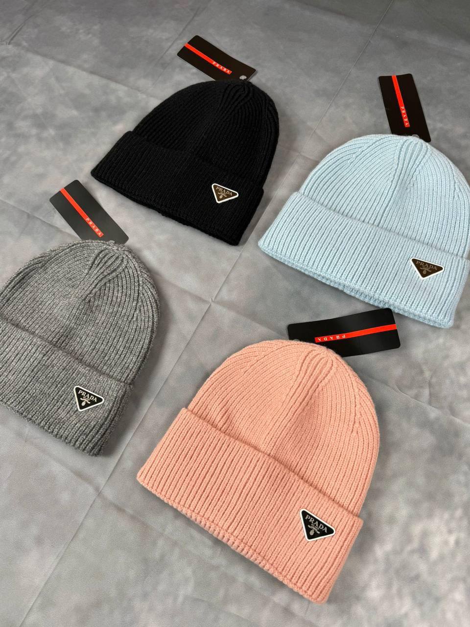 Prada Triangle Logo Ribbed-Knit Beanie in Multiple Colors UK Reps AAA Quality