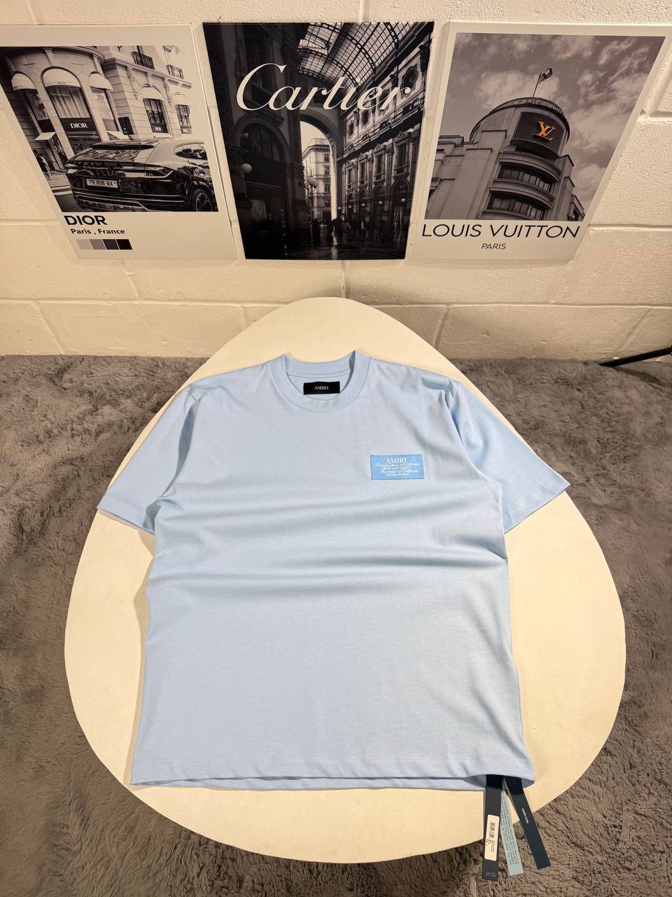 Amiri Spirit Logo Cotton T-Shirts Mens in Blue UK Reps AAA Quality