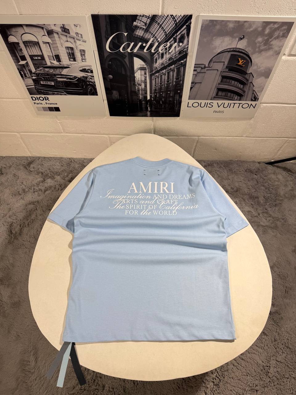 Amiri Spirit Logo Cotton T-Shirts Mens in Blue UK Reps AAA Quality