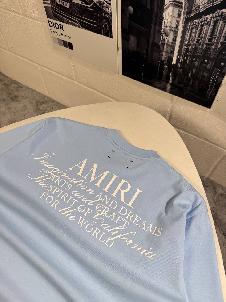 Amiri Spirit Logo Cotton T-Shirts Mens in Blue UK Reps AAA Quality