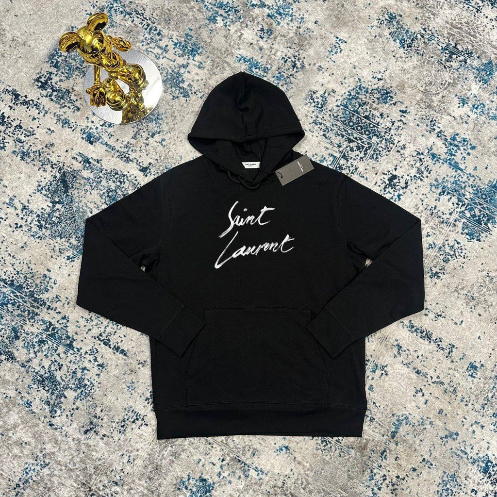 Saint Laurent Signature Hoodie Mens in Black UK Reps AAA Quality