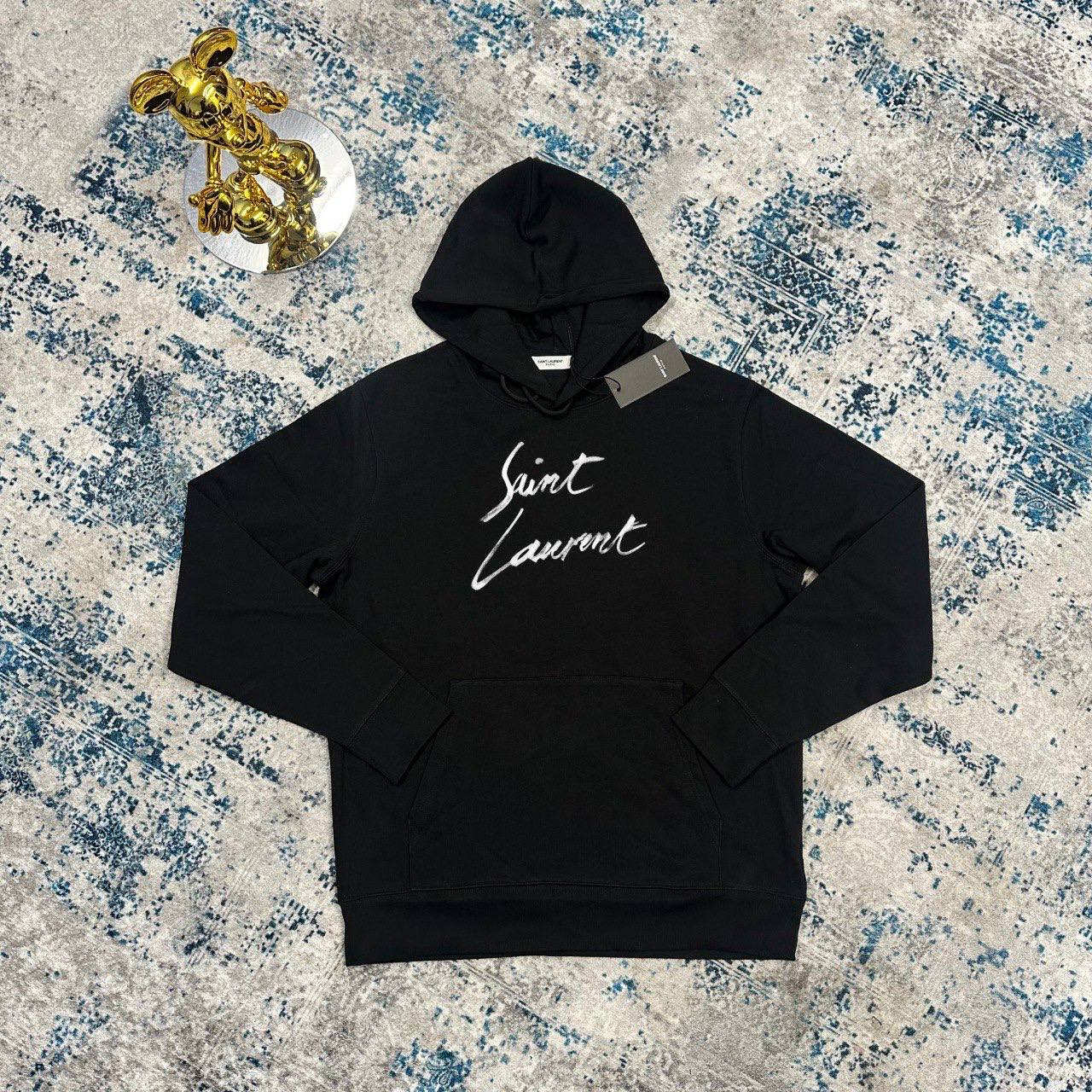 Saint Laurent Signature Hoodie Mens in Black UK Reps AAA Quality