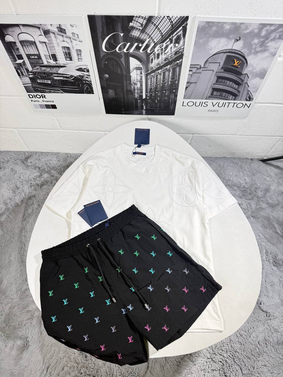 Louis Vuitton Iridescent LV Vers Mens T-Shirt & Shorts Set Multiple Colors UK Reps AAA Quality