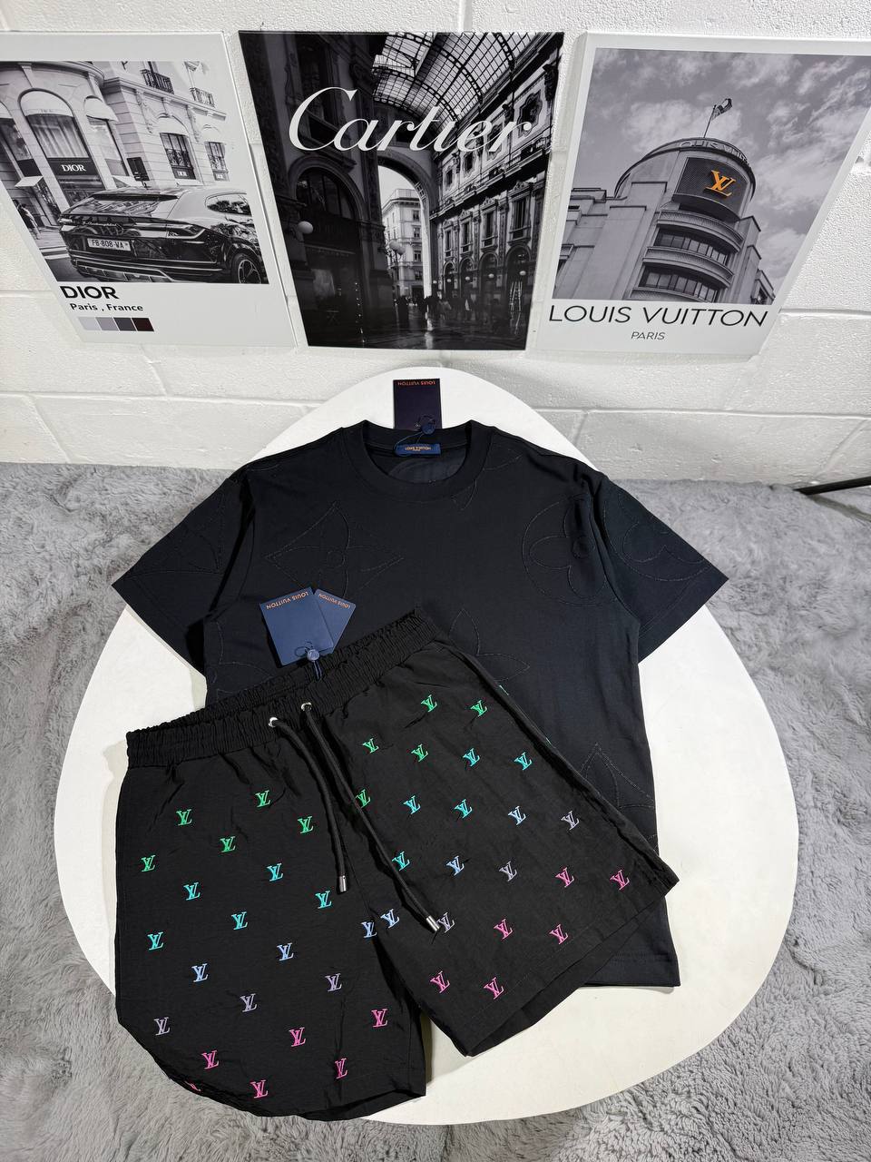 Louis Vuitton Iridescent LV Vers Mens T-Shirt & Shorts Set Multiple Colors UK Reps AAA Quality