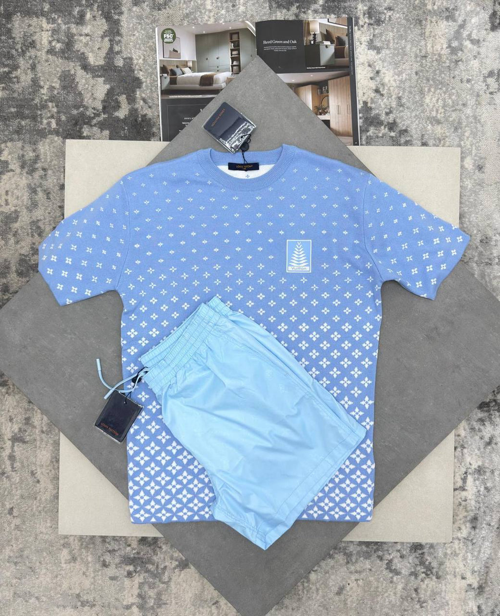 Louis Vuitton Knitted Cotton T-Shirts & Shorts Set in Multiple Colors UK Reps AAA Quality