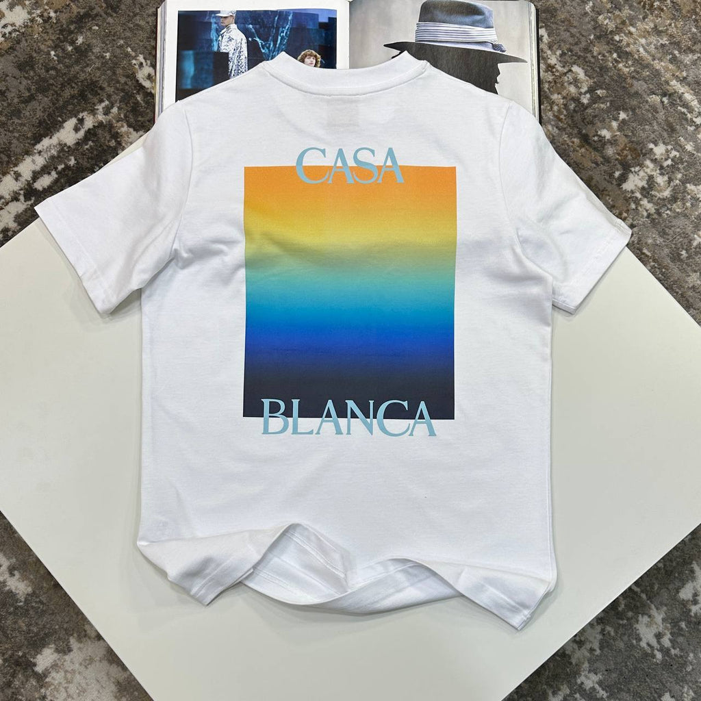 Casablanca Rainbow Gradient Square T-Shirt in White Color UK Reps AAA Quality