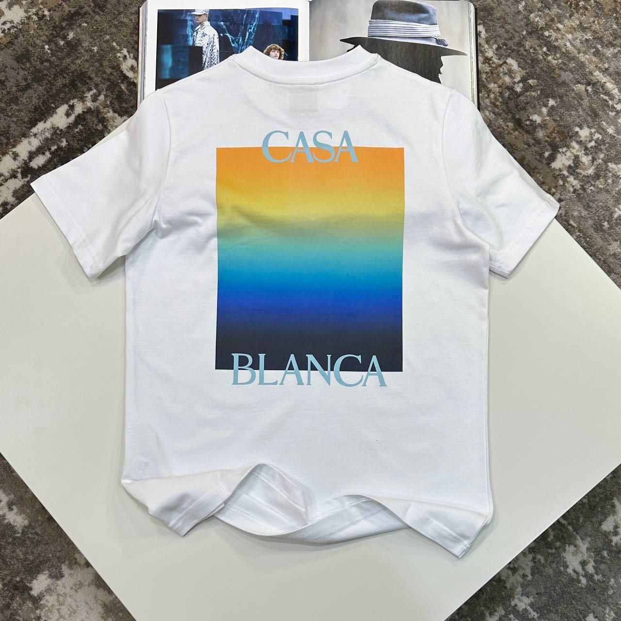 Casablanca Rainbow Gradient Square T-Shirt in White Color UK Reps AAA Quality