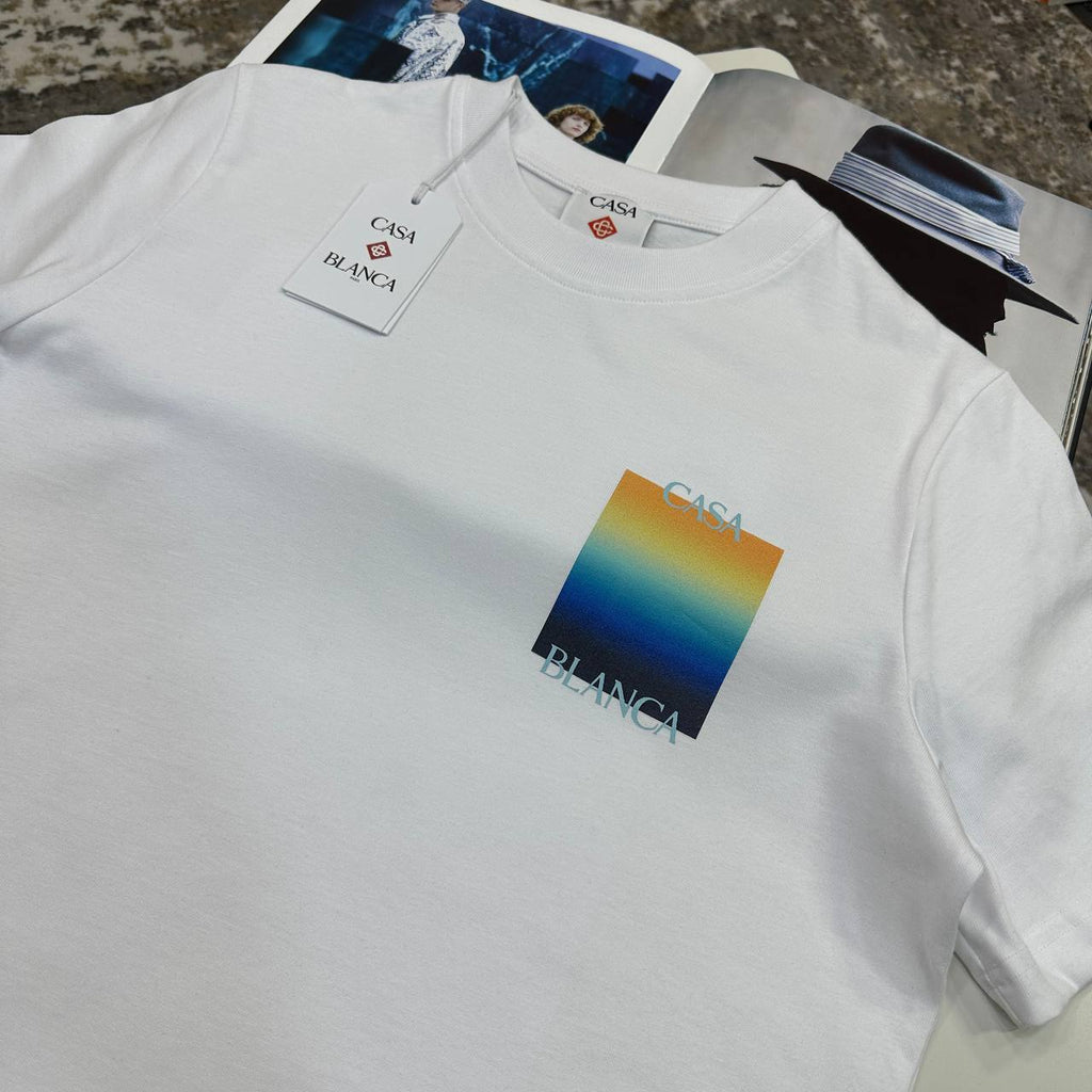 Casablanca Rainbow Gradient Square T-Shirt in White Color UK Reps AAA Quality