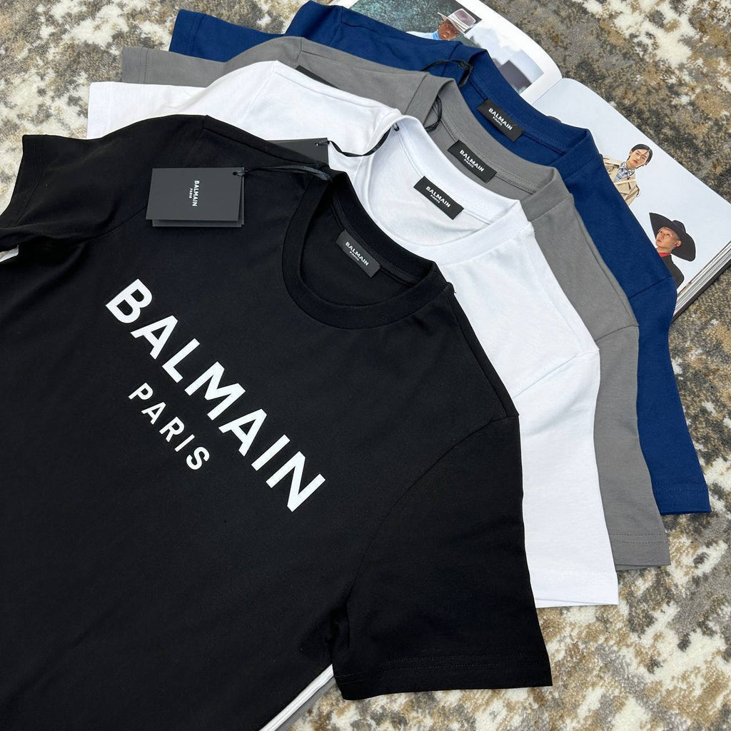 Balmain Logo Print Crewneck T-shirt in Multiple Colors Mens Best Sale UK Reps AAA Quality