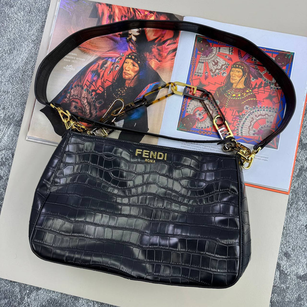 Fendi Crocodile-Embossed Women's Bag in Black Color UK Reps AAA Quality