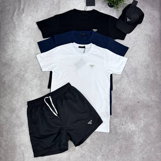 Prada Triangle Logo Short Sleeve T-Shirts & Shorts Set in Multiple Colors Mens UK Reps AAA Quality