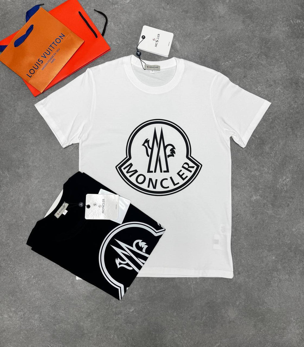 Moncler Overlapping Logo Print Short Sleeves T-Shirts in 2 Colors Mens UK Reps AAA Quality