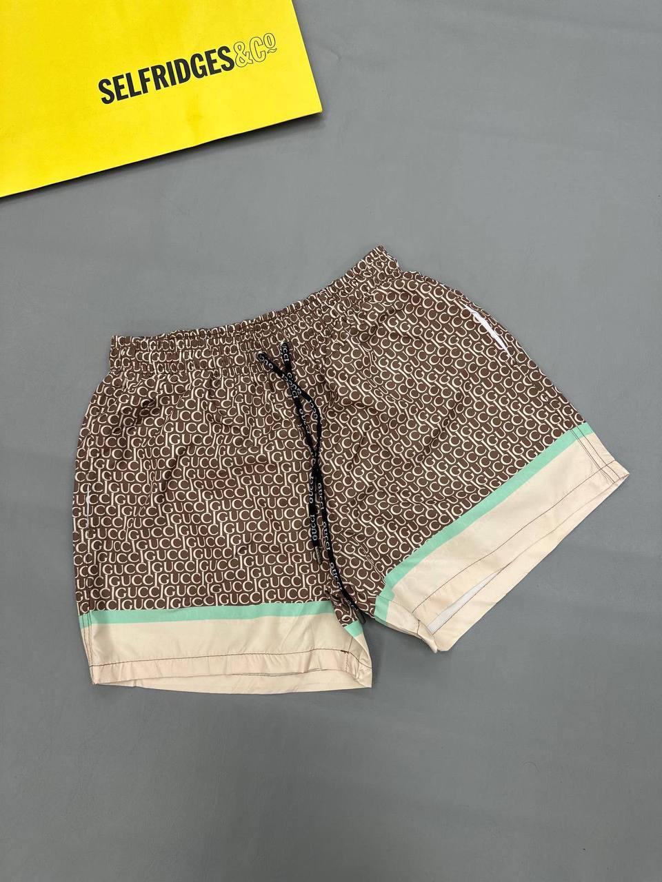 Gucci Geometric Logo Shorts in Brown & Cream Mens UK Reps AAA Quality