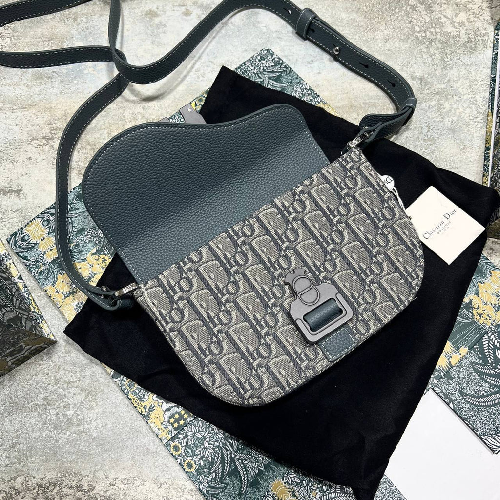 Christian Dior Mini Saddle Messenger Bags with Flap Mens Bag Grey and Blue UK Reps AAA Quality