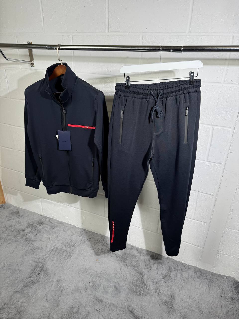Prada Tracksuit Logo Printed Mens in Navy Color Best Sale UK Reps AAA Quality