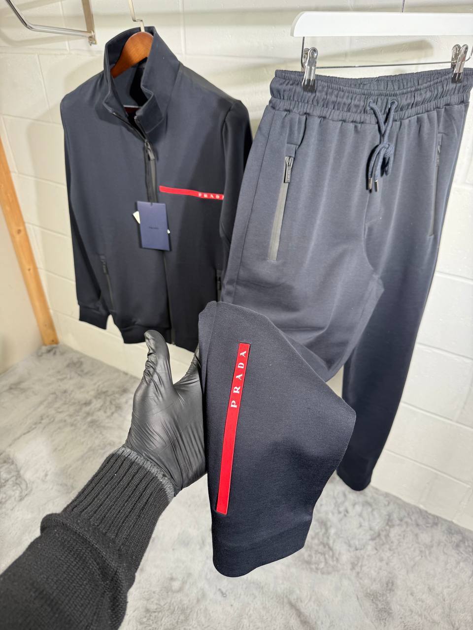 Prada Tracksuit Logo Printed Mens in Navy Color Best Sale UK Reps AAA Quality