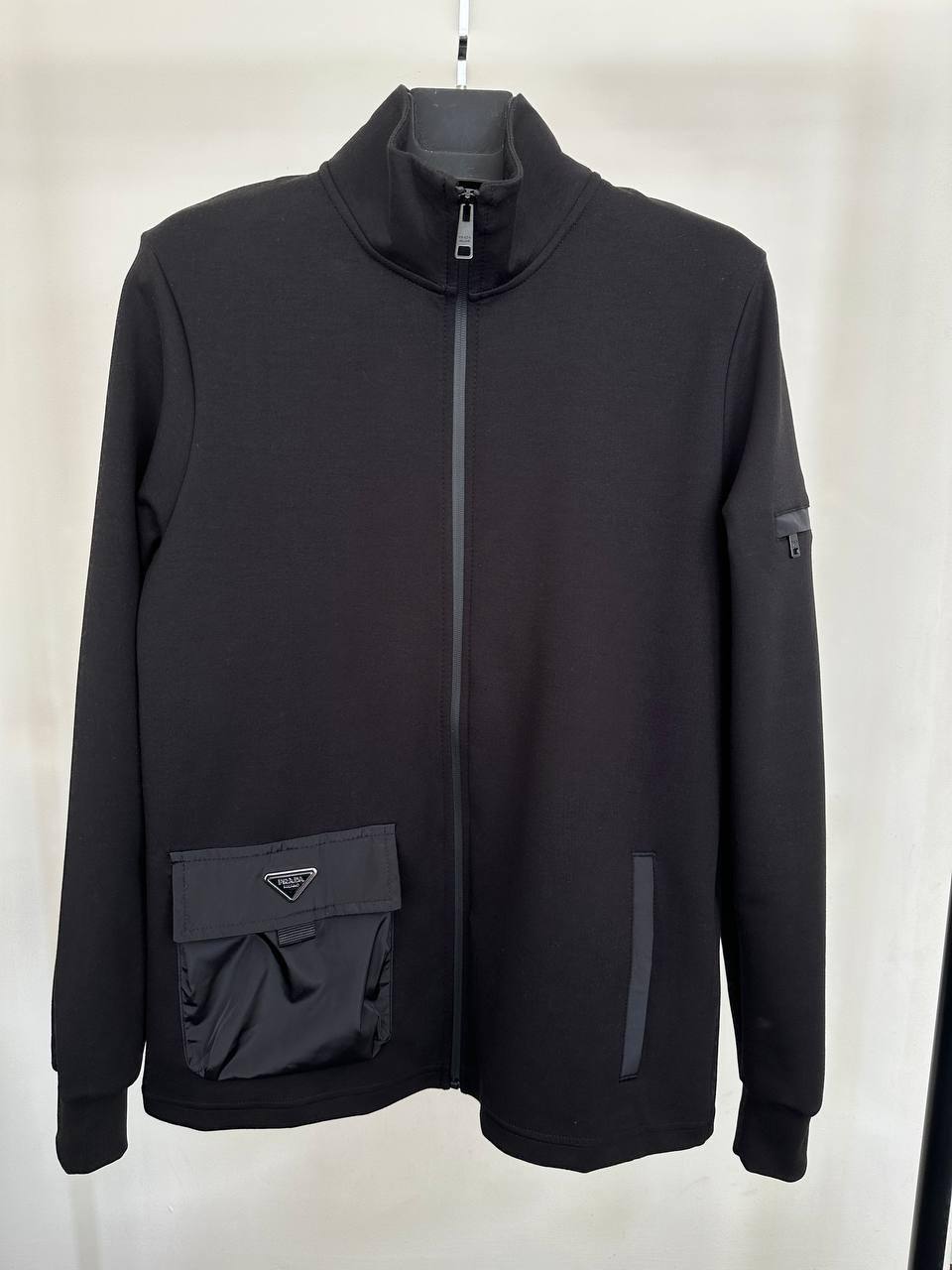 Prada Logo Zip-Closure Mens Tracksuits in Black Color Best Sale UK Reps AAA Quality