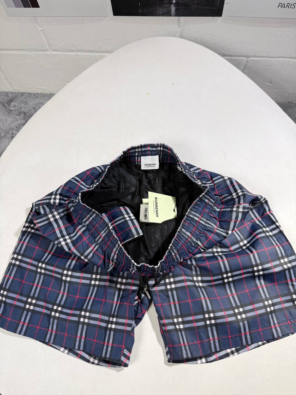 Burberry Checked Drawcord Blue Shorts Men's UK Reps Sale AAA Quality