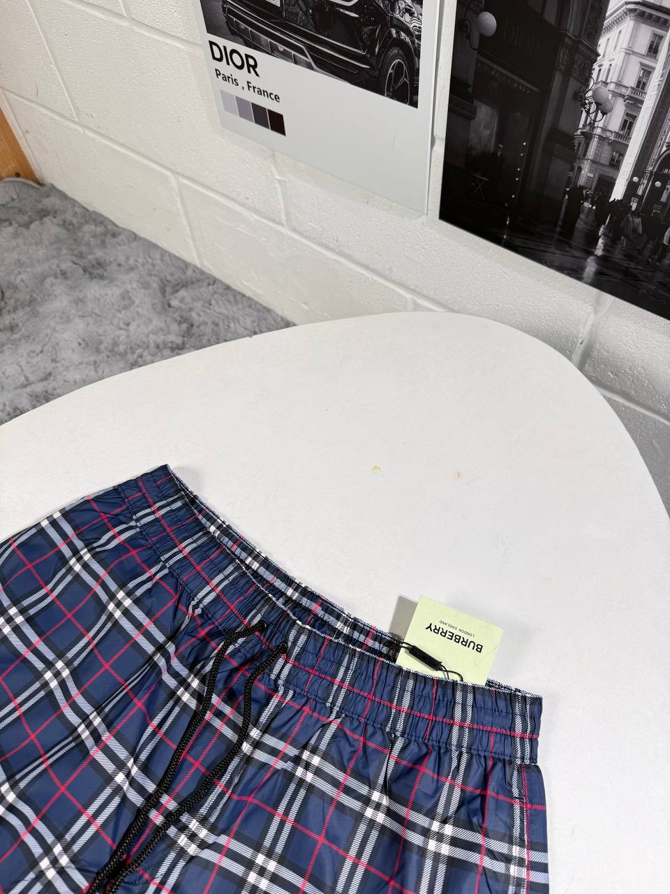 Burberry Checked Drawcord Blue Shorts Men's UK Reps Sale AAA Quality