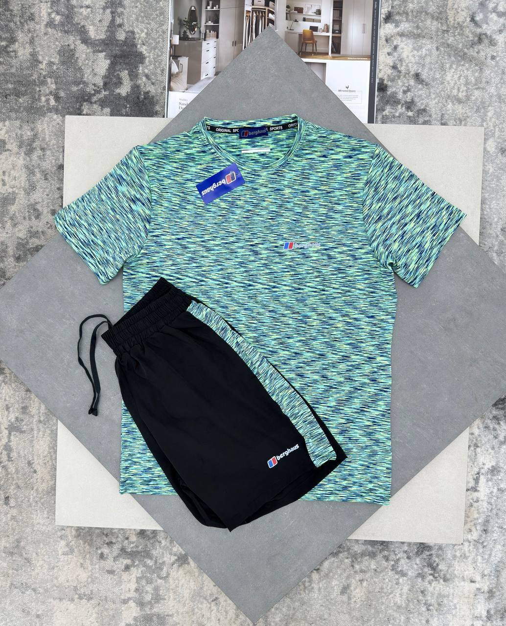 Berghaus Men's Tech Sportswear Co-ord Lime Green T-Shirt & Shorts Set UK Reps AAA Quality