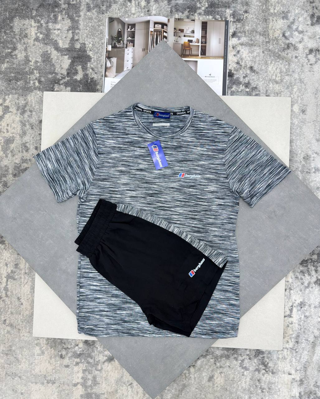 Berghaus Men's Tech Sportswear Co-ord Charcoal Grey T-Shirt & Shorts Set UK Reps AAA Quality