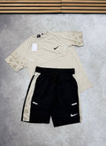 Nike Activewear Beige & Black T-Shirt & Shorts Set Men's UK Reps AAA Quality