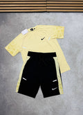 Nike Activewear Pale Yellow & Black T-Shirt & Shorts Set Men's UK Reps AAA Quality