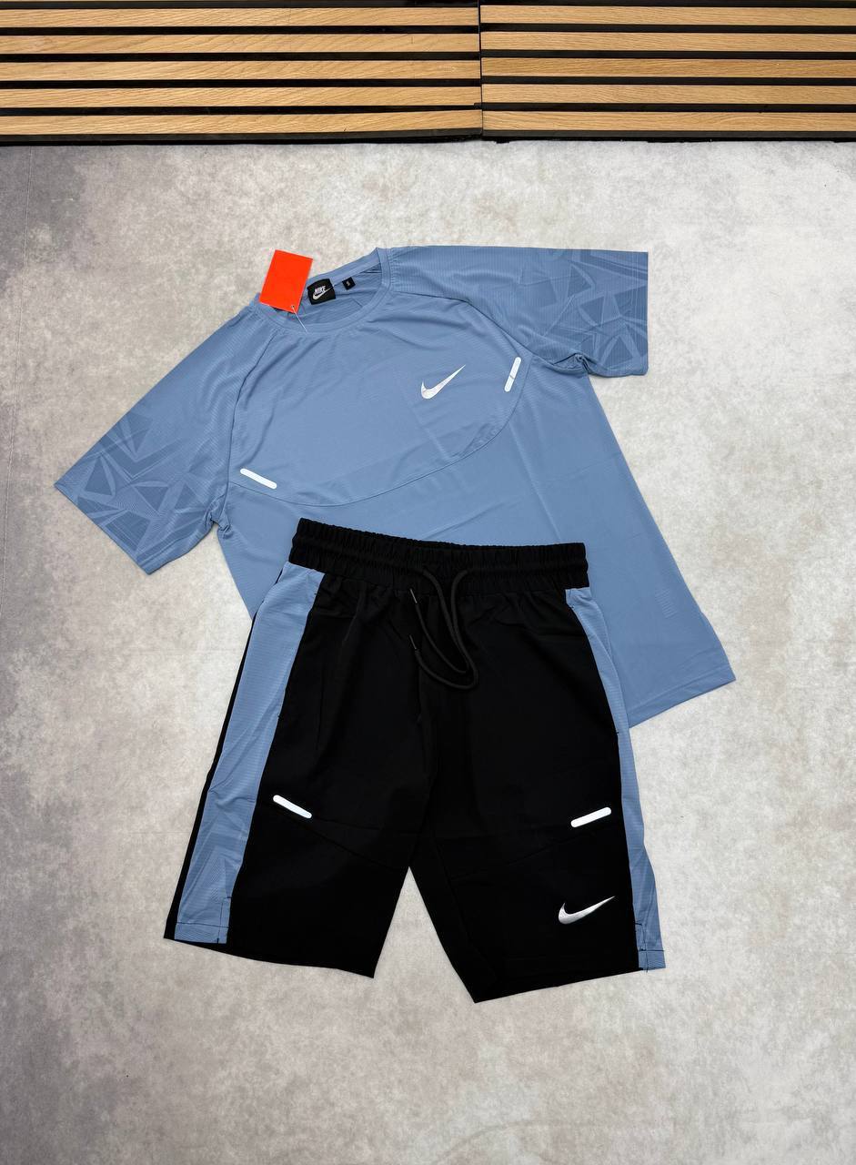 Nike Activewear Slate Blue & Black T-Shirt & Shorts Set Men's UK Reps AAA Quality