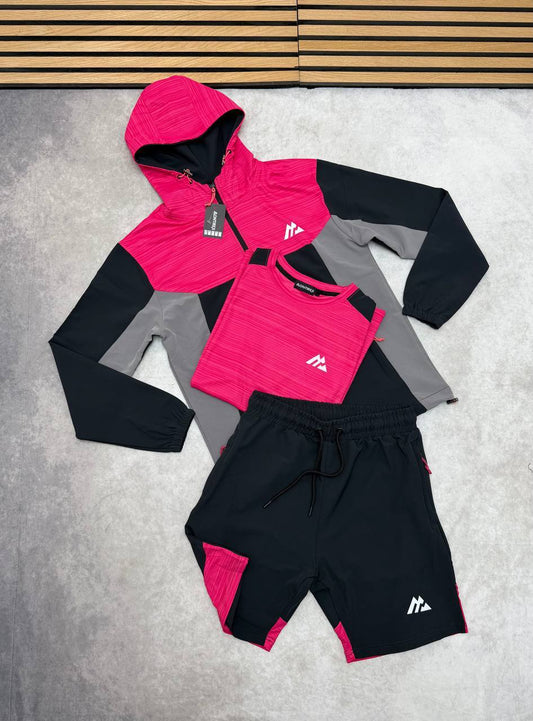 Montirex Men's 3-Piece Trail Tracksuit Set Hot Pink, Charcoal & Black Mens UK Reps AAA Quality