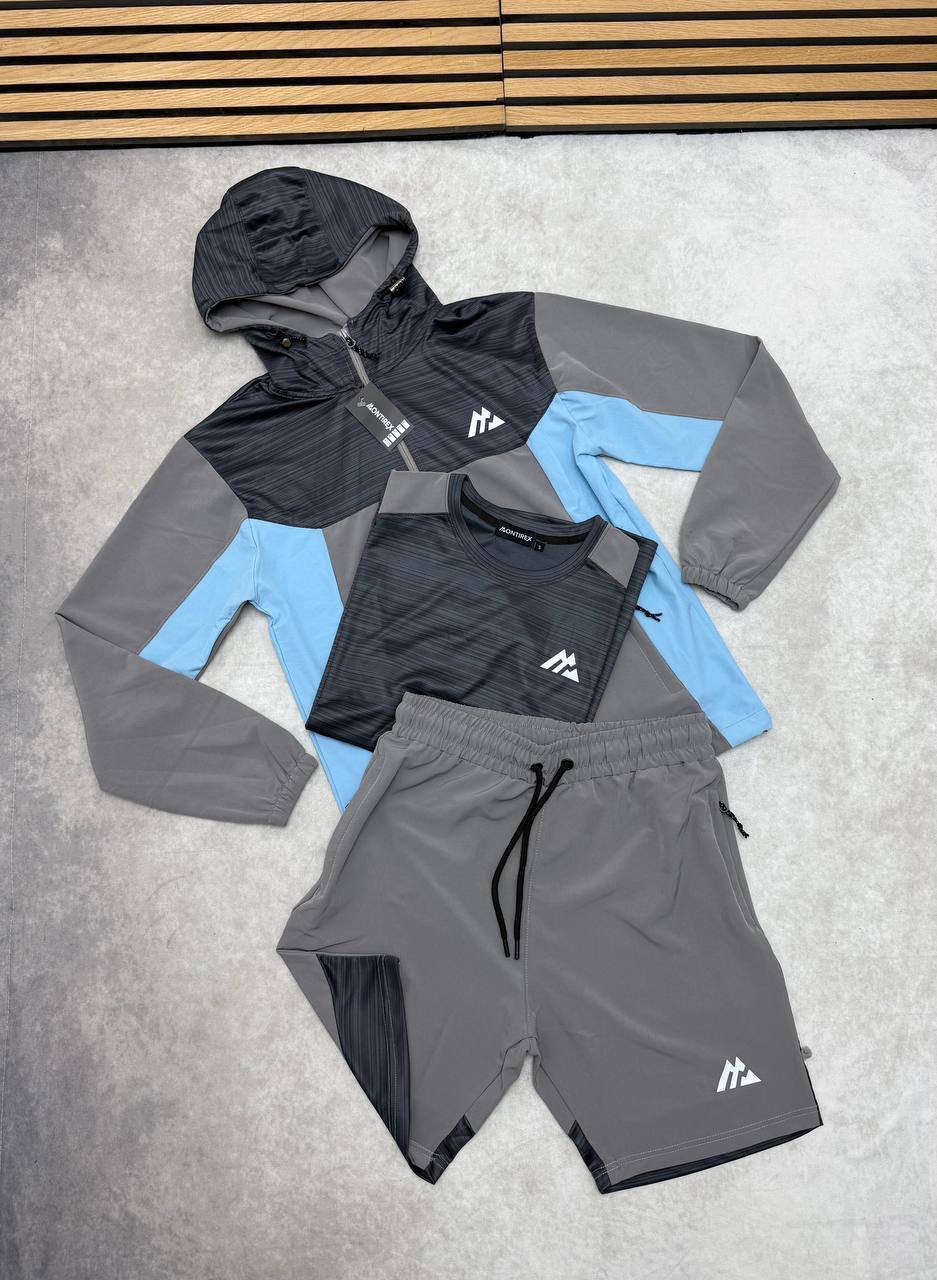 Montirex Men's 3-Piece Trail Tracksuit Set Slate Grey, Charcoal & Sky Blue Mens UK Reps AAA Quality