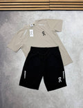 On Cloud Running Khaki Taupe and Black T-Shirts & Shorts Mens UK Reps AAA Quality