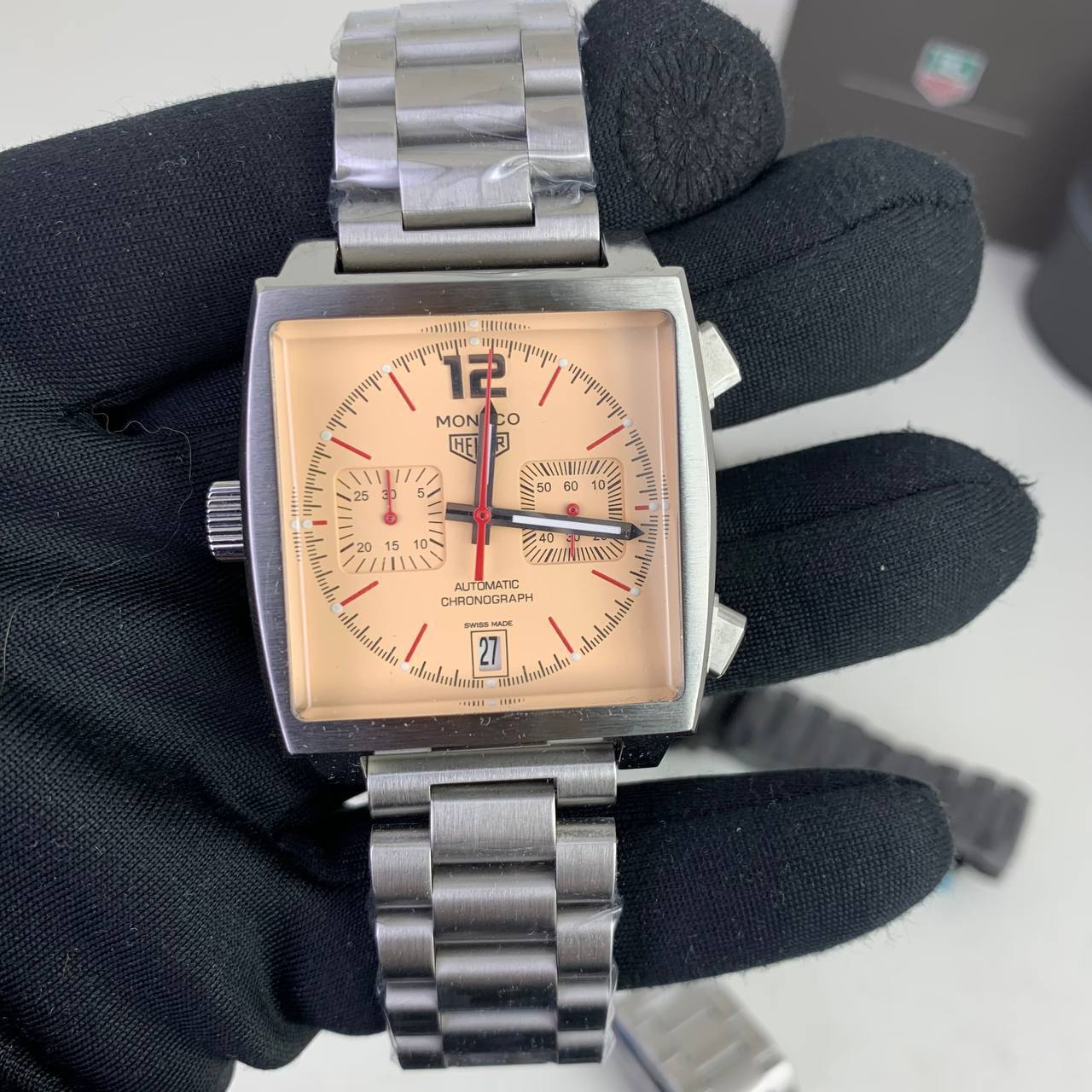 Tag Heuer Monaco Beige Dial Silver Bracelet Mens Watches UK Reps AAA Quality