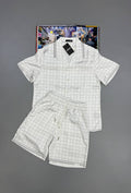 Amiri Mens Fashion Loose Allover Print Shirt & Shorts Set in Beige Color UK Reps AAA Quality
