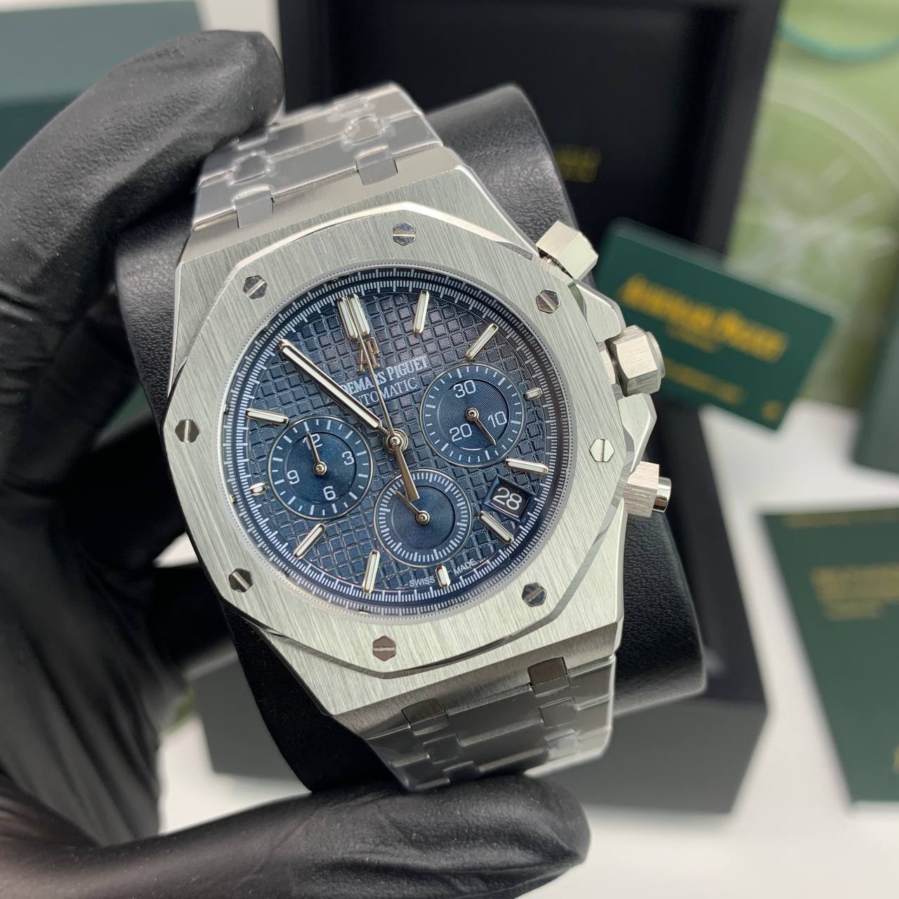 Audemars Piguet Royal Oak Silver Chain Blue Dial Watch Mens Watch Best Sale UK Reps