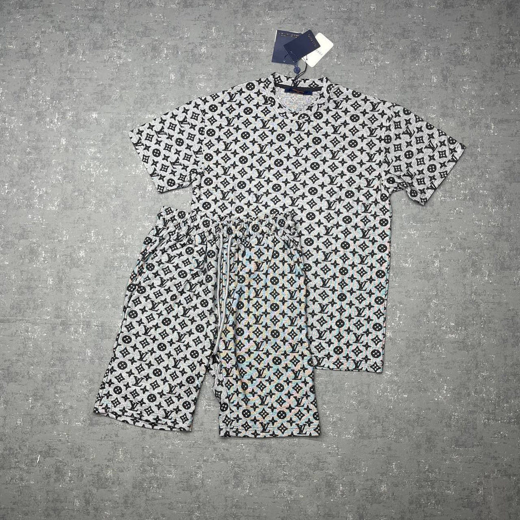 Louis Vuitton LV All-over Logo Print Shirts & Shorts Set Mens in 2 Colors UK Reps AAA Quality