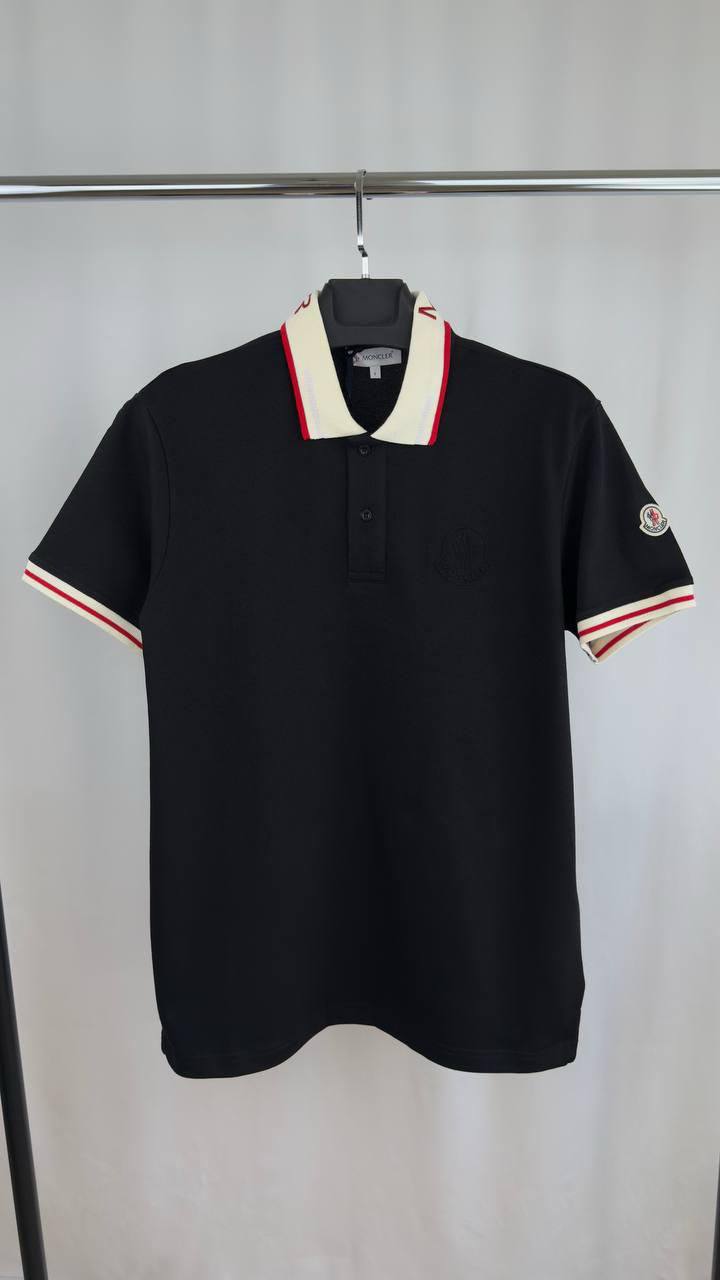 Moncler Tricolour-Trimmed Polo Shirts Mens in 2 Colors UK Reps AAA Quality