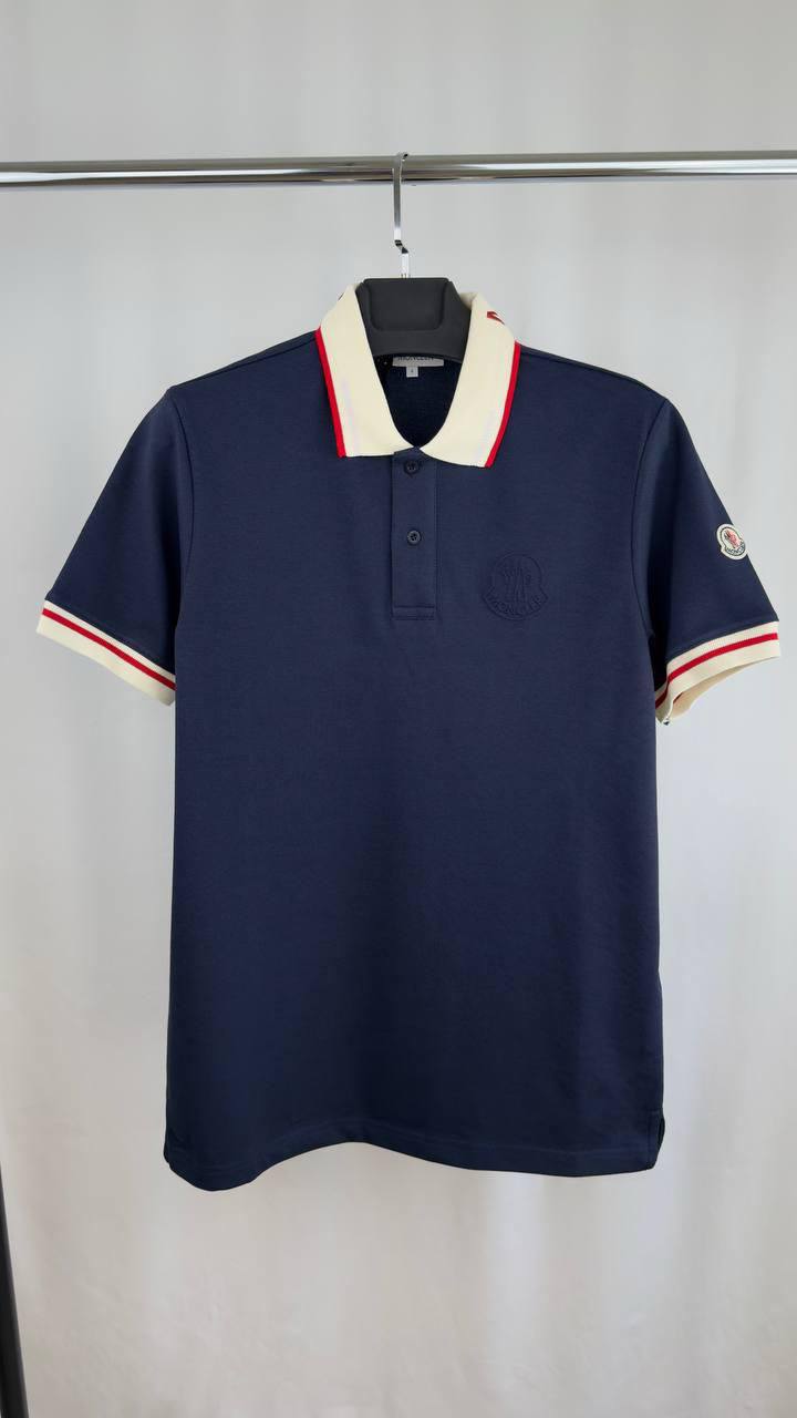 Moncler Tricolour-Trimmed Polo Shirts Mens in 2 Colors UK Reps AAA Quality