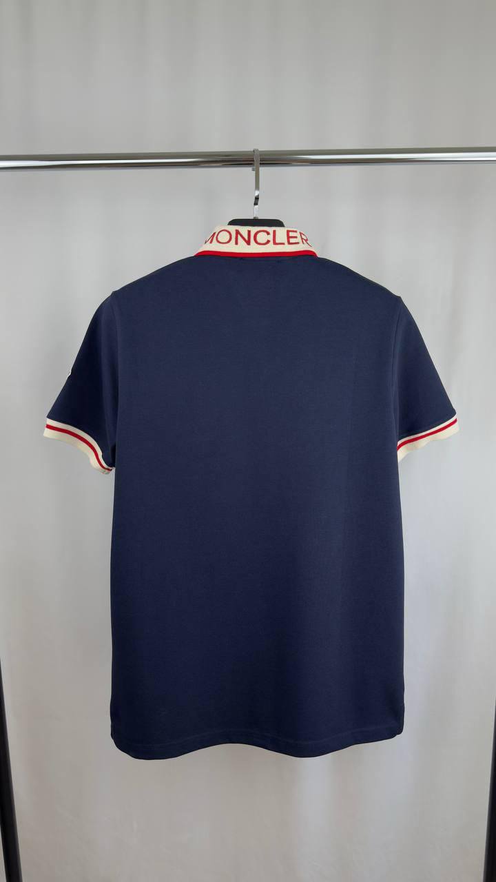 Moncler Tricolour-Trimmed Polo Shirts Mens in 2 Colors UK Reps AAA Quality