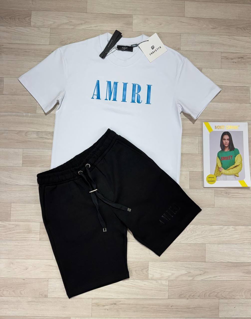 Amiri Mens Blue Logo T-Shirt & Shorts Set UK Reps AAA Quality