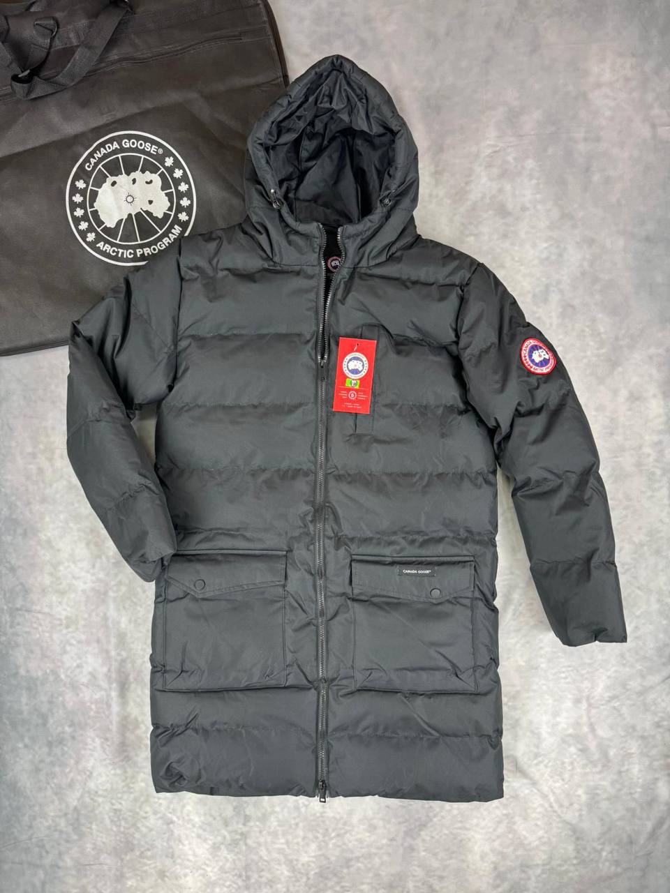 Canada Goose Hooded Down Parka Long Coats Mens in Black Color UK Reps AAA Quality