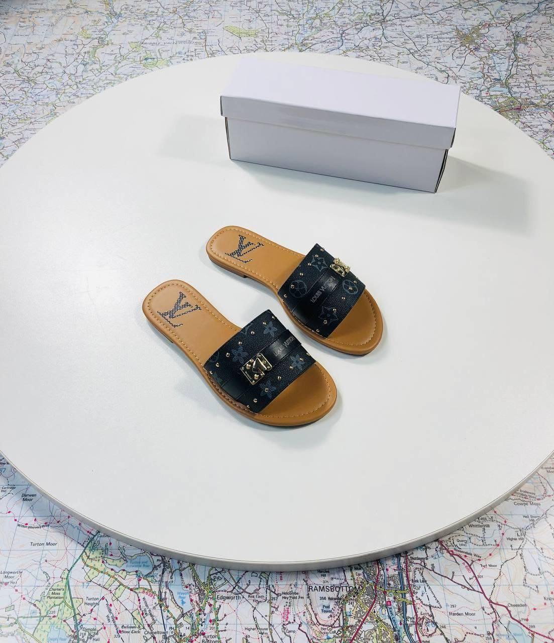 Louis Vuitton Lock It Women's Sliders in Black Color UK Reps AAA Quality