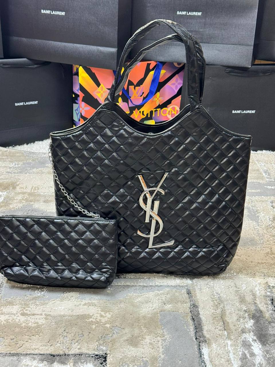 Saint Laurent Icare Maxi Womens Bag Silver Logo UK Reps AAA Quality